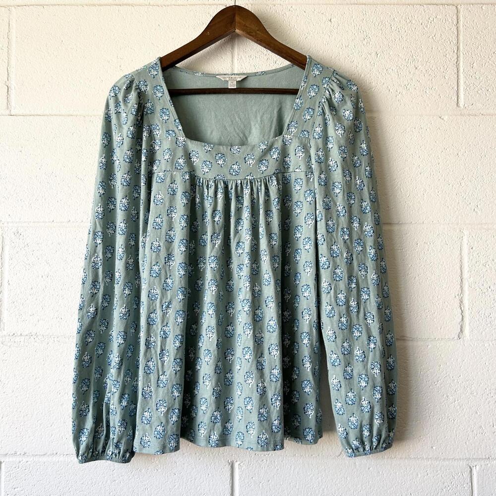 Lucky Brand Green Floral Long Sleeve Top Blouse Women's Small